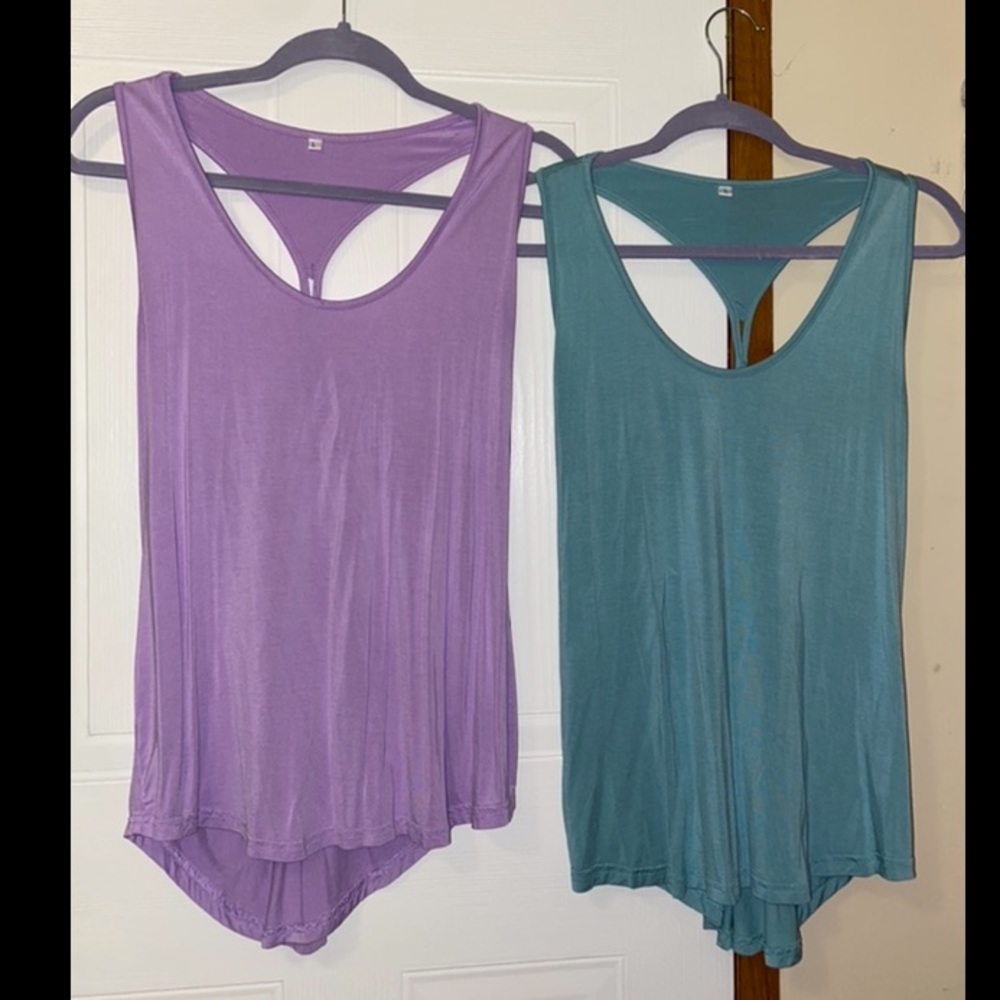 SZ L Teal and Purple Athletic Tanks NWOT